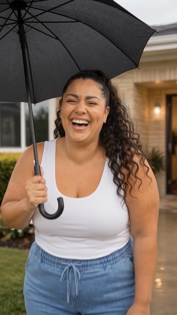 Nathy ao ar livre com guarda-chuva